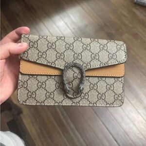 Gucci Beige and Brown Clutch with Silver Accent